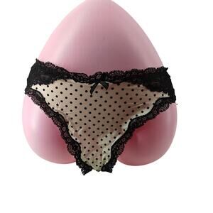 Victoria's Secret Dream Angels Lace Thong Panty Cream Black Polka Dot Large